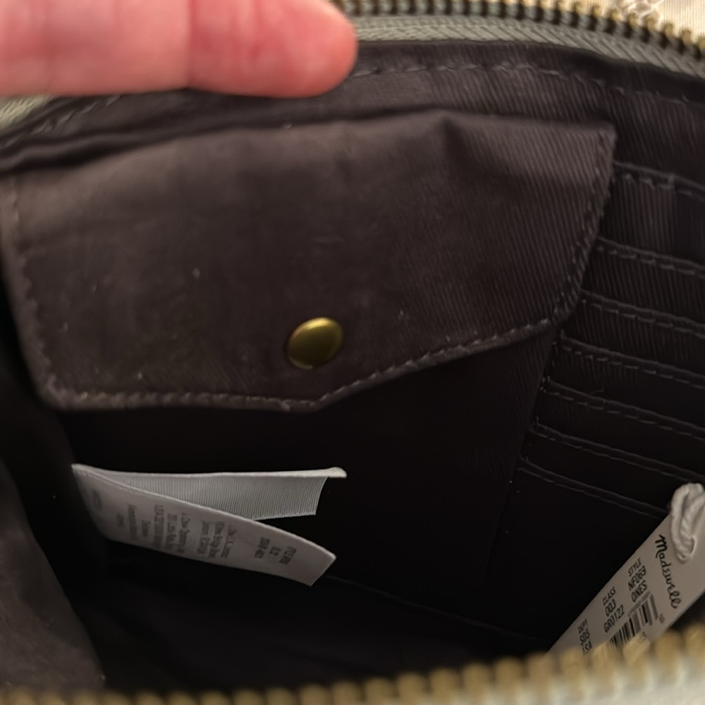 Madewell grey (ashen sage) leather clutch with a side pocket (brown lining) NWT - Picture 5 of 7